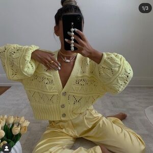 Zara Yellow Knitted Cardigan With Jewel Buttons M Blogge Favorite Chunky Sweater